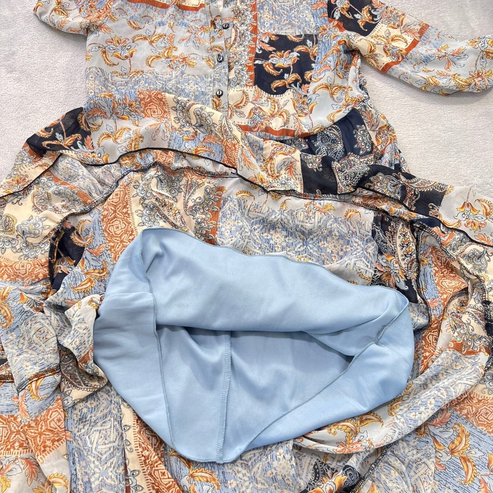 Kate and Lily Patchwork Floral Maxi Dress Blue Paisley Tiered Boho Peasant 4 - Picture 8 of 10